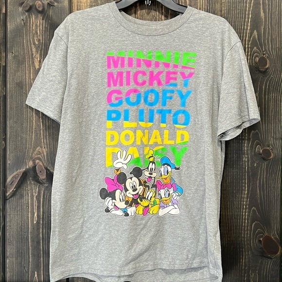 Disney Top L Grey Mickey & Friends Relaxed Minnie Pluto World Land Vacation - Picture 1 of 8